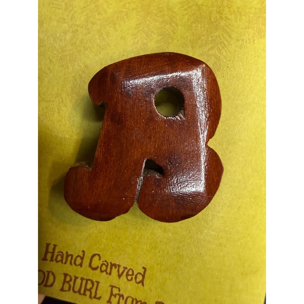 Niblick Hand Carved California Redwood Burl Letter R Initial Pin Brooch